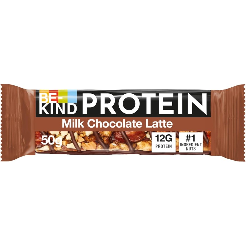 BE-KIND Protein Barretta Proteica al Cioccolato al Latte, Caffè e Arachidi, Snack Proteico senza Glutine, 12 gr di Proteine, Confezione da 12 Barrette