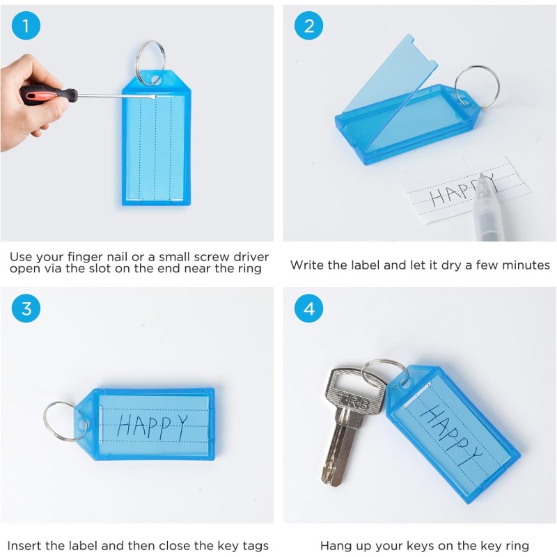 Romon Portachiavi, 40 Pezzi Targhette Portachiavi Etichetta Plastica Scrivibile per Porta Chiavi a 5 colori, Tag Chiave Portachiavi ID, Utilizzato per bagagli, per nomi di animali domestici Valigie