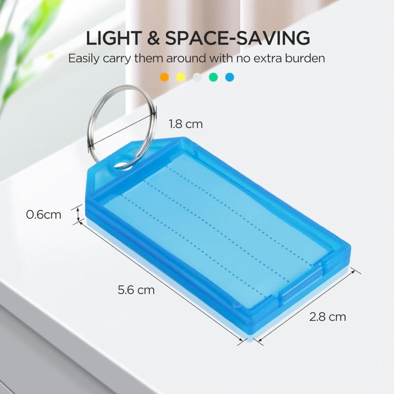 Romon Portachiavi, 40 Pezzi Targhette Portachiavi Etichetta Plastica Scrivibile per Porta Chiavi a 5 colori, Tag Chiave Portachiavi ID, Utilizzato per bagagli, per nomi di animali domestici Valigie