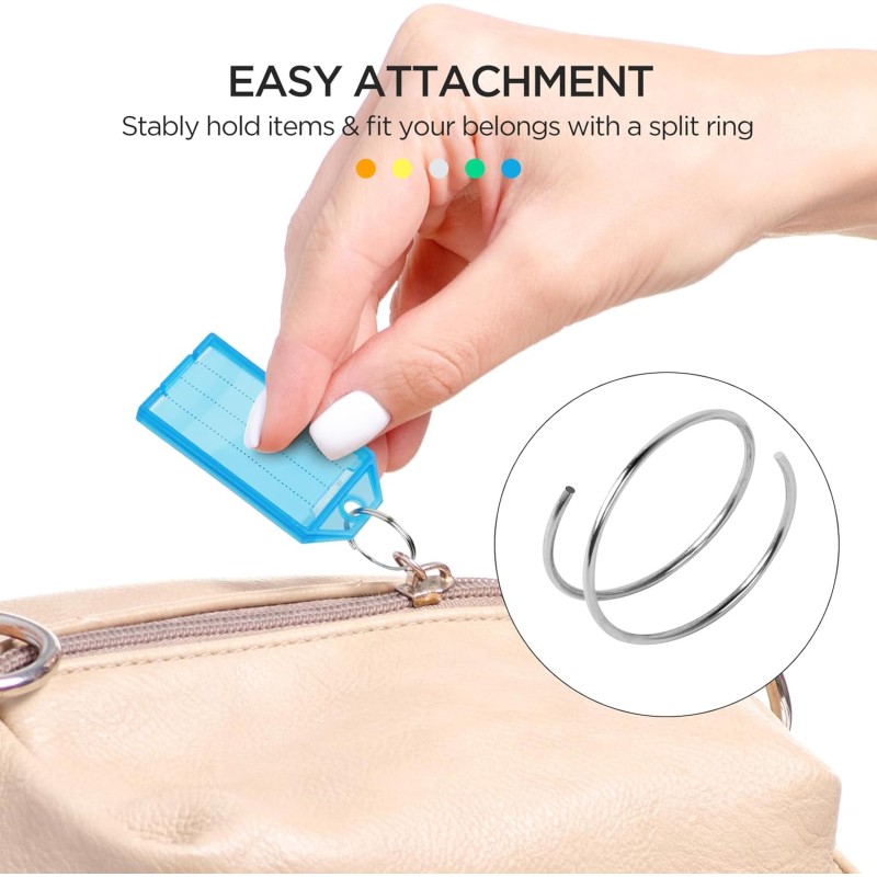 Romon Portachiavi, 40 Pezzi Targhette Portachiavi Etichetta Plastica Scrivibile per Porta Chiavi a 5 colori, Tag Chiave Portachiavi ID, Utilizzato per bagagli, per nomi di animali domestici Valigie