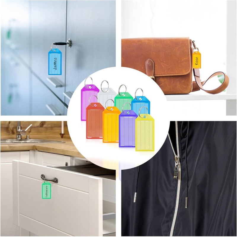 Romon Portachiavi, 40 Pezzi Targhette Portachiavi Etichetta Plastica Scrivibile per Porta Chiavi a 5 colori, Tag Chiave Portachiavi ID, Utilizzato per bagagli, per nomi di animali domestici Valigie