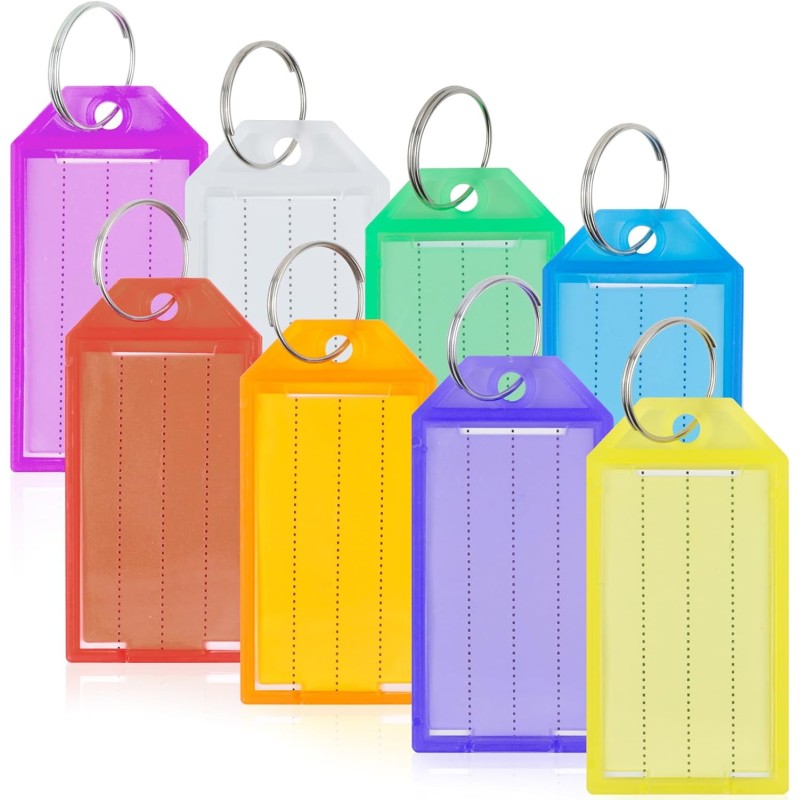Romon Portachiavi, 40 Pezzi Targhette Portachiavi Etichetta Plastica Scrivibile per Porta Chiavi a 5 colori, Tag Chiave Portachiavi ID, Utilizzato per bagagli, per nomi di animali domestici Valigie