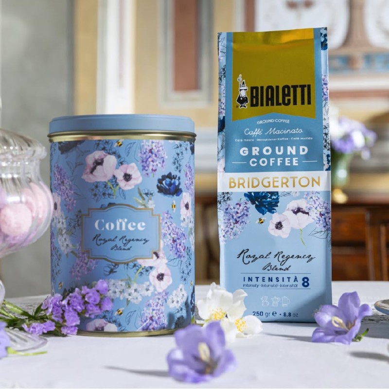 Bialetti Caffè Macinato Bridgerton, Latta + Sacchetto 250g, Gusto Royal Regency