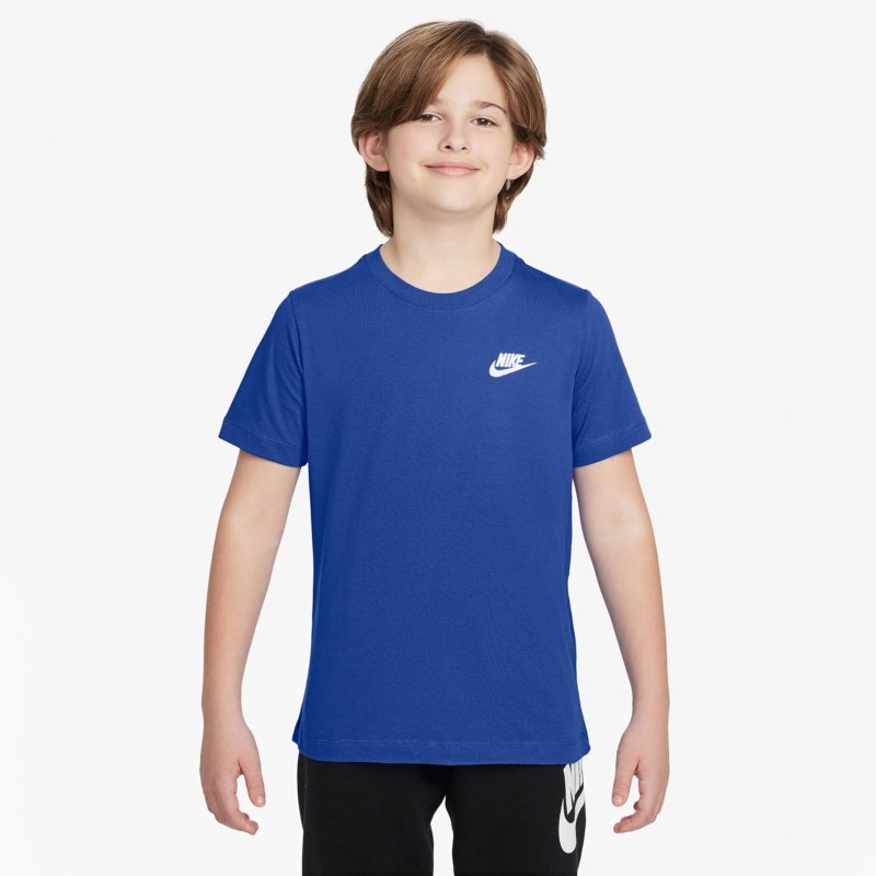 Nike K NSW Tee EMB Futura Lbr Top Unisex - Bambini e Ragazzi - 8-9 anni Game Royal