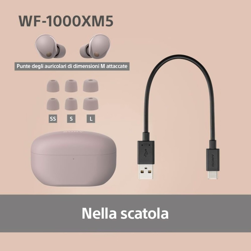 Sony WF-1000XM5 Cuffie Wireless con Noise Cancelling, Bluetooth, Cuffie in-ear con Microfono, 24 ore di durata della Batteria, Ricarica rapida, IPX4, Alexa e Google Assistant, iOS e Android -Rosa Fumé - Rosa fumè Sony WF-1000XM5 Cuffie Wireless con Noise Cancelling, Bluetooth, Cuffie in-ear con Microfono, 24 ore di durata della Batteria, Ricarica rapida, IPX4, Alexa e Google Assistant, iOS e Android -Rosa Fumé - Rosa fumè