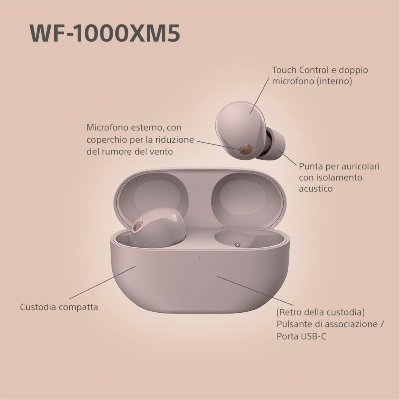 Sony WF-1000XM5 Cuffie Wireless con Noise Cancelling, Bluetooth, Cuffie in-ear con Microfono, 24 ore di durata della Batteria, Ricarica rapida, IPX4, Alexa e Google Assistant, iOS e Android -Rosa Fumé - Rosa fumè Sony WF-1000XM5 Cuffie Wireless con Noise Cancelling, Bluetooth, Cuffie in-ear con Microfono, 24 ore di durata della Batteria, Ricarica rapida, IPX4, Alexa e Google Assistant, iOS e Android -Rosa Fumé - Rosa fumè