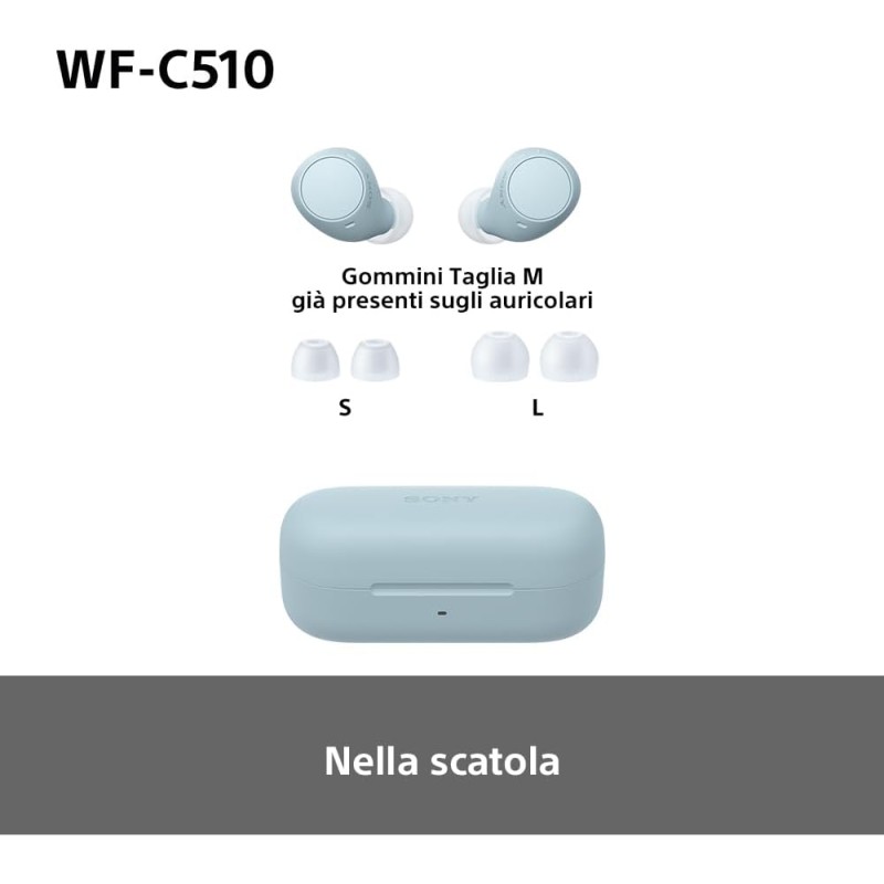 Sony WFC510 | Cuffie True Wireless - Piccole e leggere, Connessione Bluetooth Multipoint, Ambient Sound, Classificazione IPX4, Spotify Tap, Ricarica Rapida, Batteria da 22 ore, iOS e Android -Blu - Blu