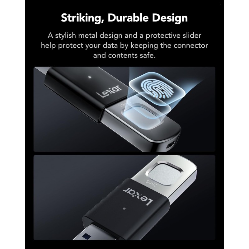 Lexar JumpDrive Fingerprint F35 PRO USB 3.0 Unità Flash 256 GB, fino a 400 MB/s in lettura/350 MB/s in Scrittura, Chiavetta USB, 10 ID impronte digitali consentiti, MemoryStick (LJDF35P256G-RNBNG) - 256GB Lexar JumpDrive Fingerprint F35 PRO USB 3.0 Unità Flash 256 GB, fino a 400 MB/s in lettura/350 MB/s in Scrittura, Chiavetta USB, 10 ID impronte digitali consentiti, MemoryStick (LJDF35P256G-RNBNG) - 256GB