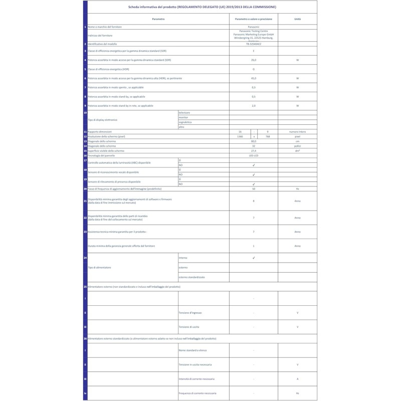Panasonic TB-32S40AEZ, Serie S40 32 pollici Smart TV LED HD, 2024, TiVo, Controllo Vocale Google e Alexa, Game Mode, Media Player, HDR, HDMI, WLAN, Per un'Esperienza Visiva Ottimale - 32" Panasonic TB-32S40AEZ, Serie S40 32 pollici Smart TV LED HD, 2024, TiVo, Controllo Vocale Google e Alexa, Game Mode, Media Player, HDR, HDMI, WLAN, Per un'Esperienza Visiva Ottimale - 32"