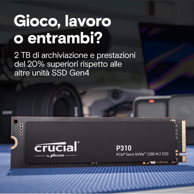 Crucial P310 SSD 1TB PCIe Gen4 NVMe M.2 2280, fino a 7.100 MB/s, Compatibile con Notebook e PC Desktop, Hard Disk Interno - CT1000P310SSD801 - 1TB Crucial P310 SSD 1TB PCIe Gen4 NVMe M.2 2280, fino a 7.100 MB/s, Compatibile con Notebook e PC Desktop, Hard Disk Interno - CT1000P310SSD801 - 1TB