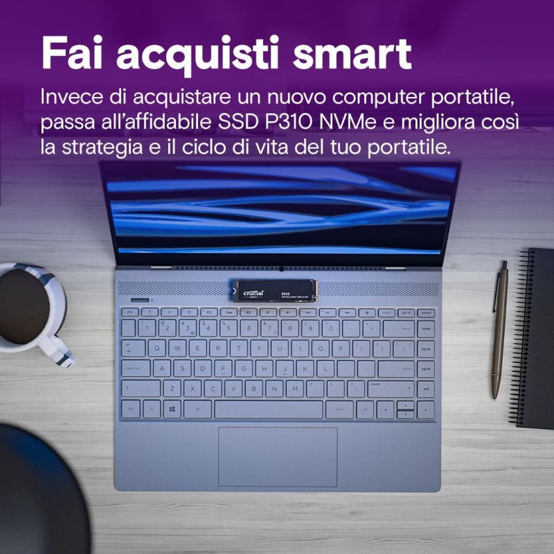 Crucial P310 SSD 1TB PCIe Gen4 NVMe M.2 2280, fino a 7.100 MB/s, Compatibile con Notebook e PC Desktop, Hard Disk Interno - CT1000P310SSD801 - 1TB Crucial P310 SSD 1TB PCIe Gen4 NVMe M.2 2280, fino a 7.100 MB/s, Compatibile con Notebook e PC Desktop, Hard Disk Interno - CT1000P310SSD801 - 1TB