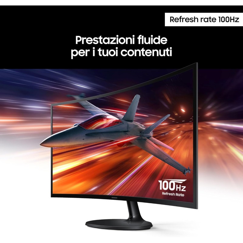 Samsung Monitor S36GD (S24D362), Curvo (1800R), 24'', 1920x1080 (Full HD), VA, 100Hz, 4ms (GtG), D-Sub, HDMI, Ingresso Audio, Eye Saver Mode, Flicker Free - 24''