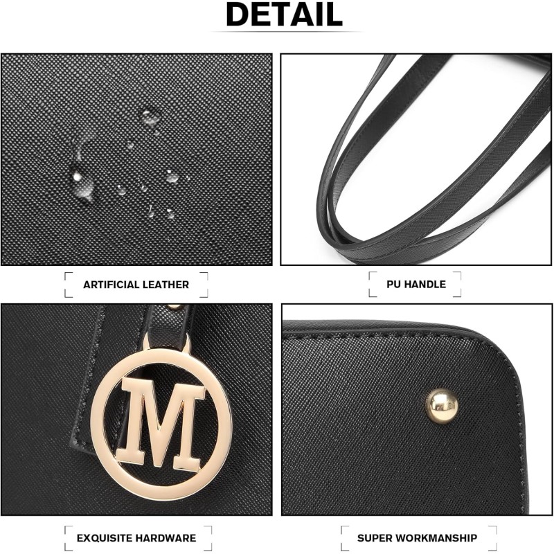 Miss Lulu Borsa Tote Donna Università Grande, Elegante Mano Bag Maniglia Regolabile, PU Pelle per Viaggi, Lavoro e Scuola - 1-1 Nero