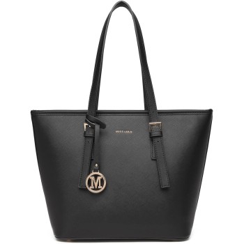Miss Lulu Borsa Tote Donna Università Grande, Elegante Mano Bag Maniglia Regolabile, PU Pelle per Viaggi, Lavoro e Scuola - 1-1 Nero