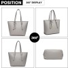 Miss Lulu Borsa Tote Donna Università Grande, Elegante Mano Bag Maniglia Regolabile, PU Pelle per Viaggi, Lavoro e Scuola - 1-2 Grigio Miss Lulu Borsa Tote Donna Università Grande, Elegante Mano Bag Maniglia Regolabile, PU Pelle per Viaggi, Lavoro e Scuola - 1-2 Grigio