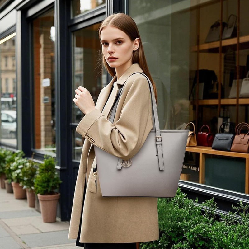 Miss Lulu Borsa Tote Donna Università Grande, Elegante Mano Bag Maniglia Regolabile, PU Pelle per Viaggi, Lavoro e Scuola - 1-2 Grigio Miss Lulu Borsa Tote Donna Università Grande, Elegante Mano Bag Maniglia Regolabile, PU Pelle per Viaggi, Lavoro e Scuola - 1-2 Grigio