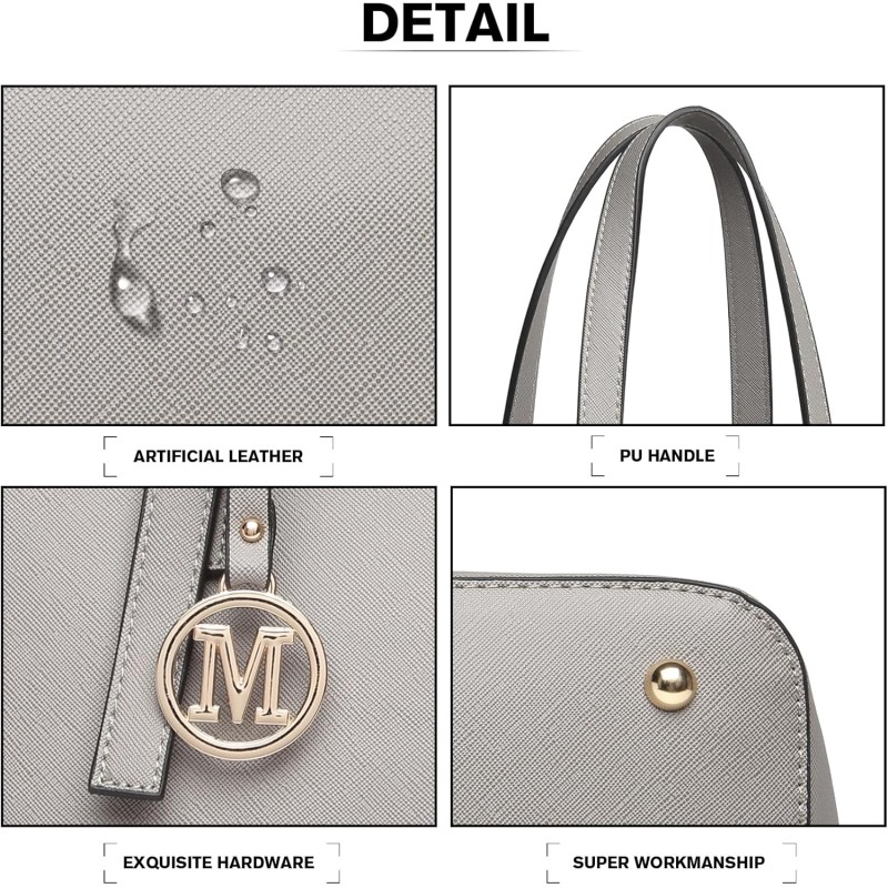Miss Lulu Borsa Tote Donna Università Grande, Elegante Mano Bag Maniglia Regolabile, PU Pelle per Viaggi, Lavoro e Scuola - 1-2 Grigio Miss Lulu Borsa Tote Donna Università Grande, Elegante Mano Bag Maniglia Regolabile, PU Pelle per Viaggi, Lavoro e Scuola - 1-2 Grigio