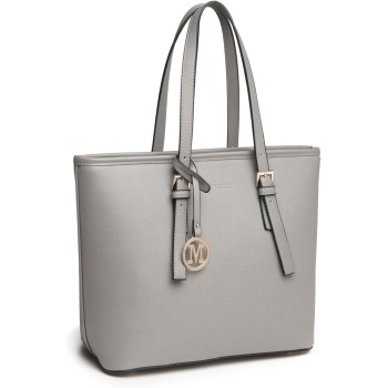 Miss Lulu Borsa Tote Donna Università Grande, Elegante Mano Bag Maniglia Regolabile, PU Pelle per Viaggi, Lavoro e Scuola - 1-2 Grigio