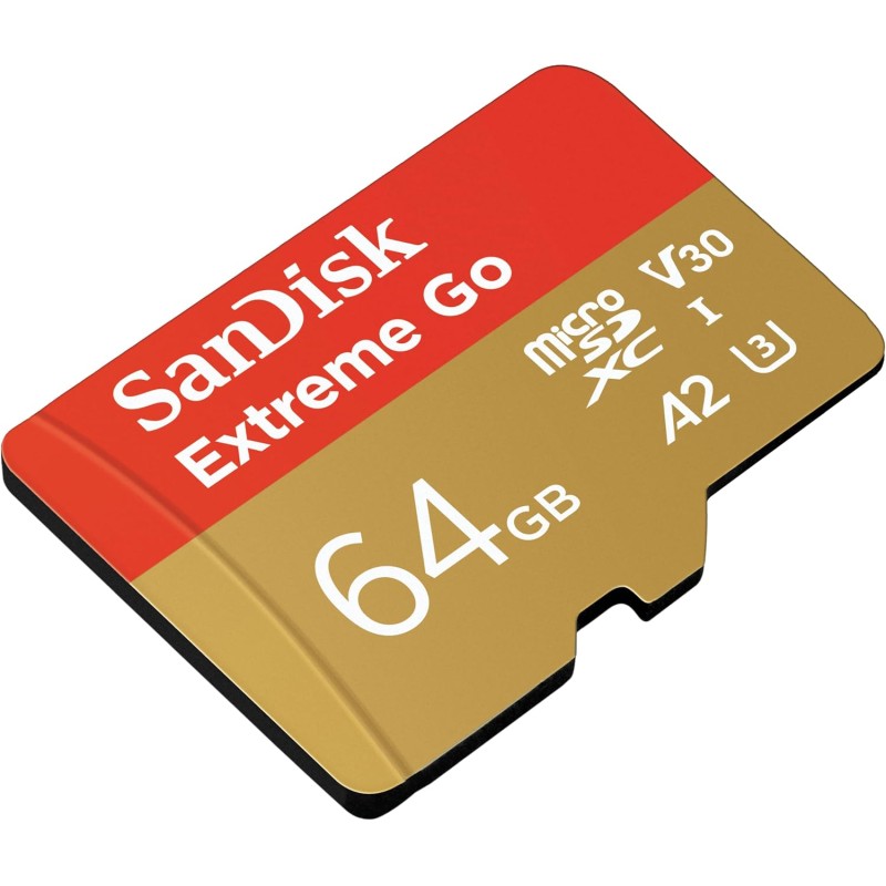 SanDisk 64GB Extreme Go scheda microSDXC + adattatore SD (per smartphones e Tablet Android, Action Cam, Drones, UHS-I, fino a 200 MB/s, 5K, 4K, UHD, V30, Rescue PRO Deluxe, Class 10, U3) per Amazon - 64GB