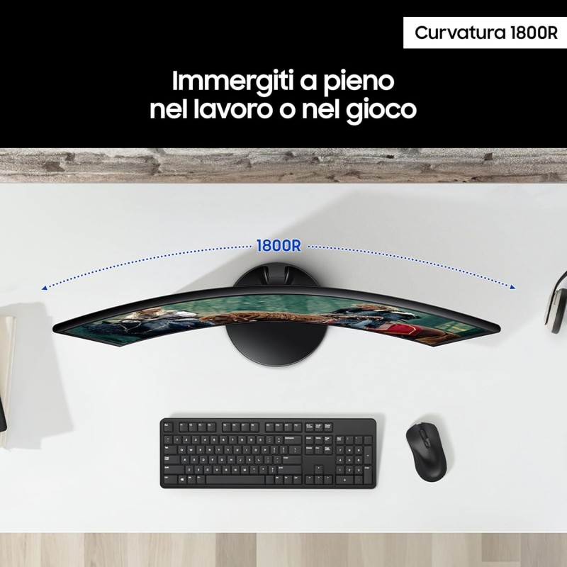 Samsung Monitor S36GD (S27D362), Curvo (1800R), 27'', 1920x1080 (Full HD), VA, 100Hz, 4ms (GtG), D-Sub, HDMI, Ingresso Audio, Eye Saver Mode, Flicker Free - 27'' Samsung Monitor S36GD (S27D362), Curvo (1800R), 27'', 1920x1080 (Full HD), VA, 100Hz, 4ms (GtG), D-Sub, HDMI, Ingresso Audio, Eye Saver Mode, Flicker Free - 27''
