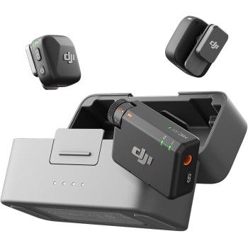DJI Mic Mini (2 TX + 1 RX + Custodia di ricarica), microfono wireless, leggero, audio di alta qualità, 48 ore di utilizzo, cancellazione rumore, microfono senza fili per fotocamere/iPhone/Android,vlog