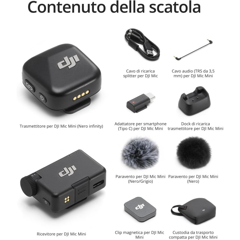 DJI Mic Mini (1 TX + 1 RX),microfono lavalier, leggerissimo, audio di alta qualità, cancellazione del rumore, regolazione automatica, microfono senza fili per fotocamere/iPhone/Android, vlog DJI Mic Mini (1 TX + 1 RX),microfono lavalier, leggerissimo, audio di alta qualità, cancellazione del rumore, regolazione automatica, microfono senza fili per fotocamere/iPhone/Android, vlog