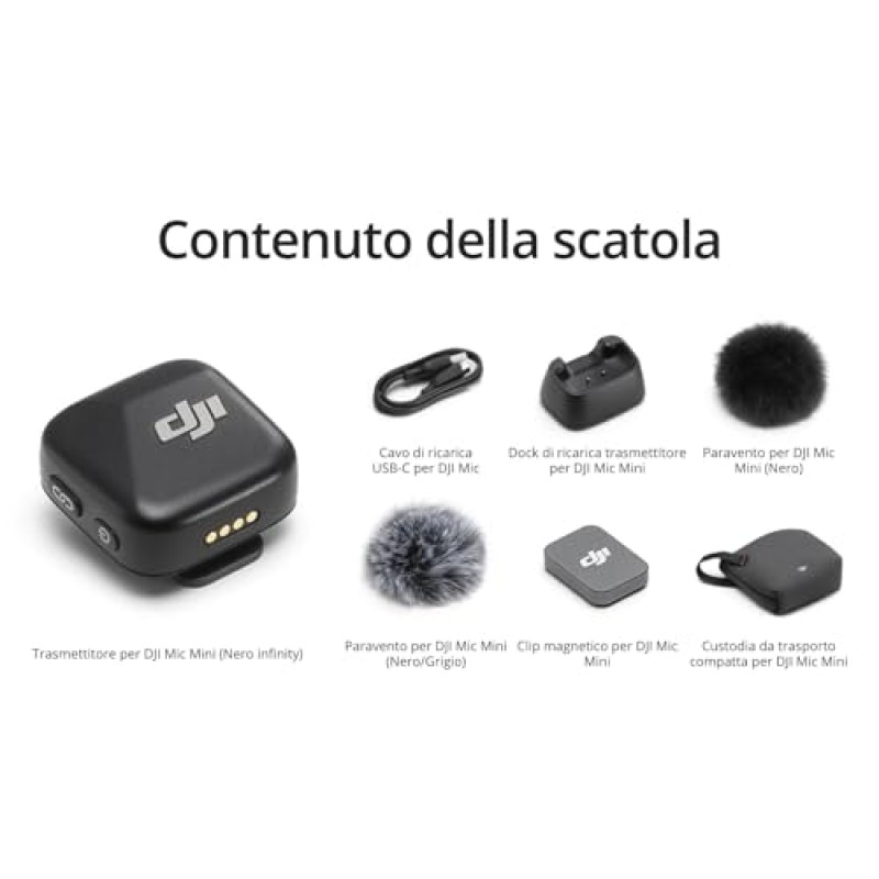 DJI Trasmettitore Mic Mini (Nero infinity),microfoni wireless, leggerissimo, audio di alta qualità, OsmoAudio, cancellazione del rumore, microfono senza fili per fotocamere/iPhone/Android, vlog