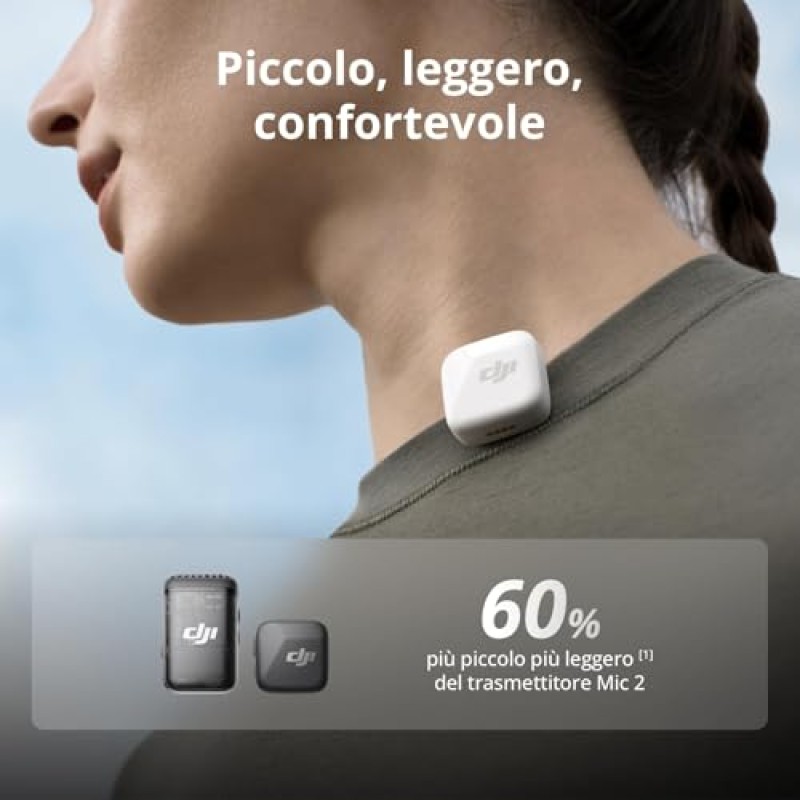 DJI Trasmettitore Mic Mini (Nero infinity),microfoni wireless, leggerissimo, audio di alta qualità, OsmoAudio, cancellazione del rumore, microfono senza fili per fotocamere/iPhone/Android, vlog