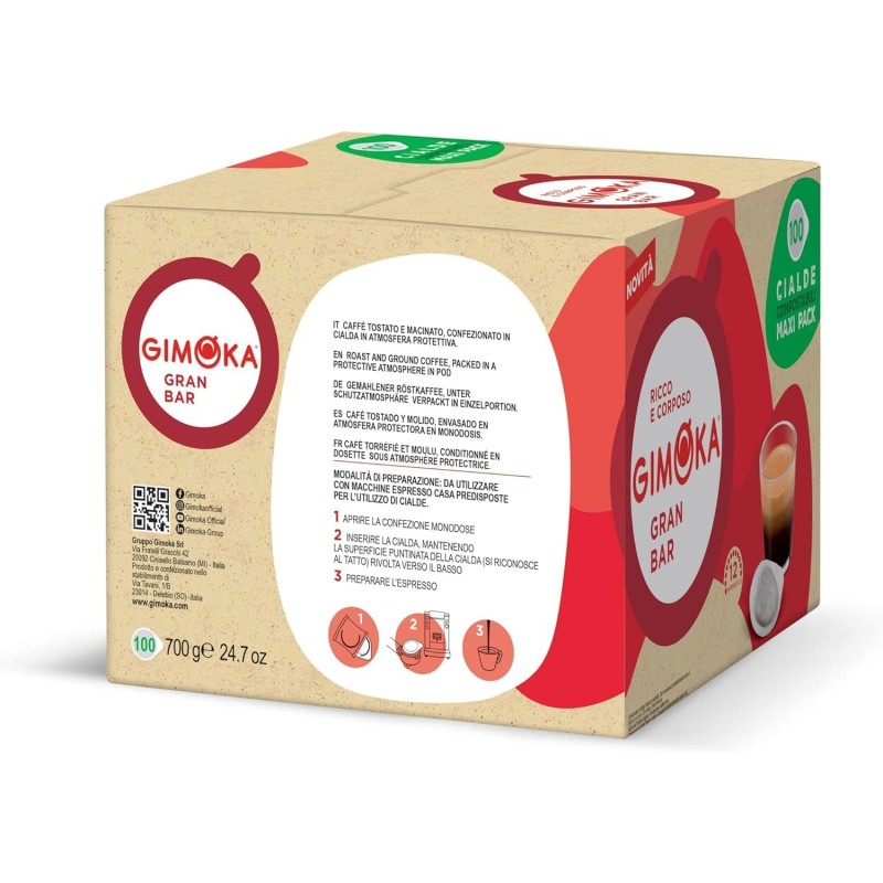 Gimoka - Compatibile Per Easy Serving Espresso - Cialde Ese 44-100 Cialde - Gusto GRAN BAR INTENSO - Intensità 12 - In Carta Compostabile (Confezione da 3) - 100 unità (Confezione da 3) Gimoka - Compatibile Per Easy Serving Espresso - Cialde Ese 44-100 Cialde - Gusto GRAN BAR INTENSO - Intensità 12 - In Carta Compostabile (Confezione da 3) - 100 unità (Confezione da 3)