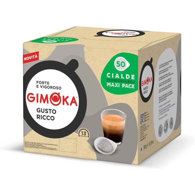 Gimoka - Compatibile Per Easy Serving Espresso - Cialde Ese 44-50 Cialde - Gusto RICCO - Intensità 13 - In Carta Compostabile (Confezione da 2) - 50 unità (Confezione da 2) Gimoka - Compatibile Per Easy Serving Espresso - Cialde Ese 44-50 Cialde - Gusto RICCO - Intensità 13 - In Carta Compostabile (Confezione da 2) - 50 unità (Confezione da 2)