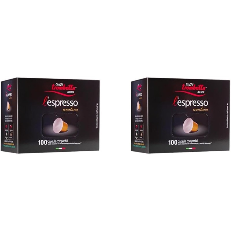 CAFFÉ TROMBETTA DAL 1890 Nespresso, Arabica 100 Capsule (Confezione da 2) - 100 unità (Confezione da 2)