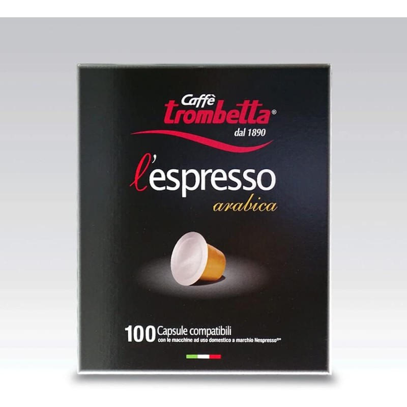 CAFFÉ TROMBETTA DAL 1890 Nespresso, Arabica 100 Capsule (Confezione da 2) - 100 unità (Confezione da 2)