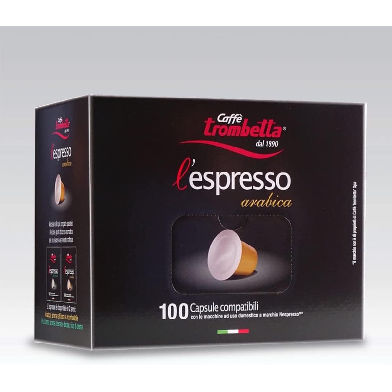 CAFFÉ TROMBETTA DAL 1890 Nespresso, Arabica 100 Capsule (Confezione da 2) - 100 unità (Confezione da 2)