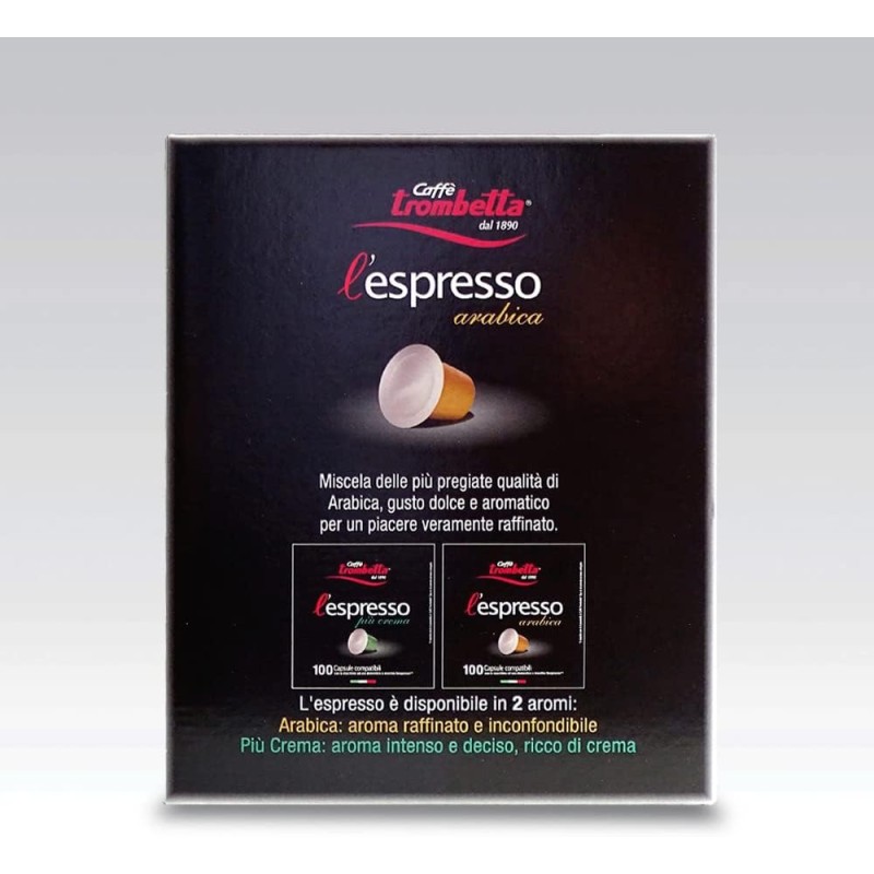 CAFFÉ TROMBETTA DAL 1890 Nespresso, Arabica 100 Capsule (Confezione da 2) - 100 unità (Confezione da 2)