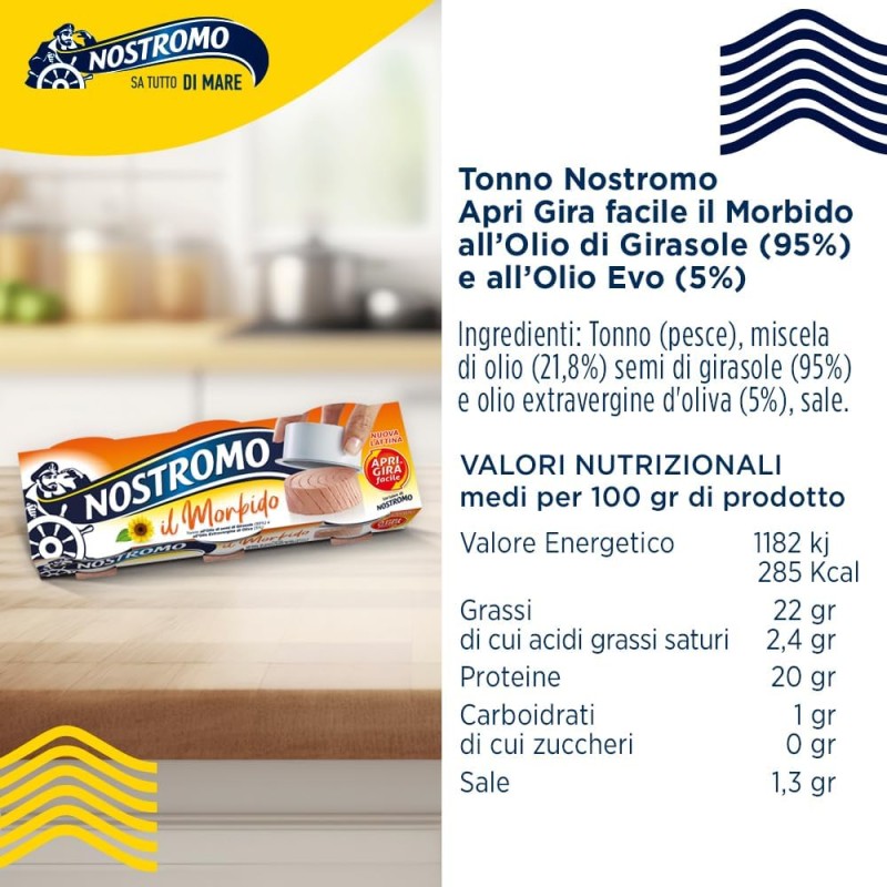 Nostromo - Tonno Apri Gira Facile il Morbido, 3 lattine da 65gr. All'olio di semi di girasole e olio extra vergine di oliva. Facile da servire, pronto da gustare. (Confezione da 3) - 65 g (Confezione da 9) Nostromo - Tonno Apri Gira Facile il Morbido, 3 lattine da 65gr. All'olio di semi di girasole e olio extra vergine di oliva. Facile da servire, pronto da gustare. (Confezione da 3) - 65 g (Confezione da 9)