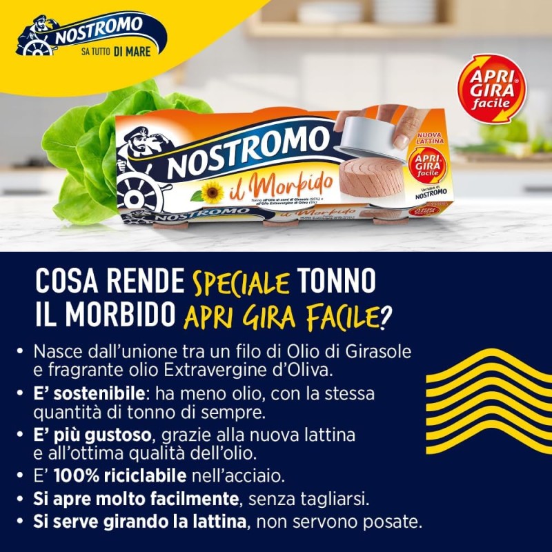 Nostromo - Tonno Apri Gira Facile il Morbido, 3 lattine da 65gr. All'olio di semi di girasole e olio extra vergine di oliva. Facile da servire, pronto da gustare. (Confezione da 3) - 65 g (Confezione da 9) Nostromo - Tonno Apri Gira Facile il Morbido, 3 lattine da 65gr. All'olio di semi di girasole e olio extra vergine di oliva. Facile da servire, pronto da gustare. (Confezione da 3) - 65 g (Confezione da 9)