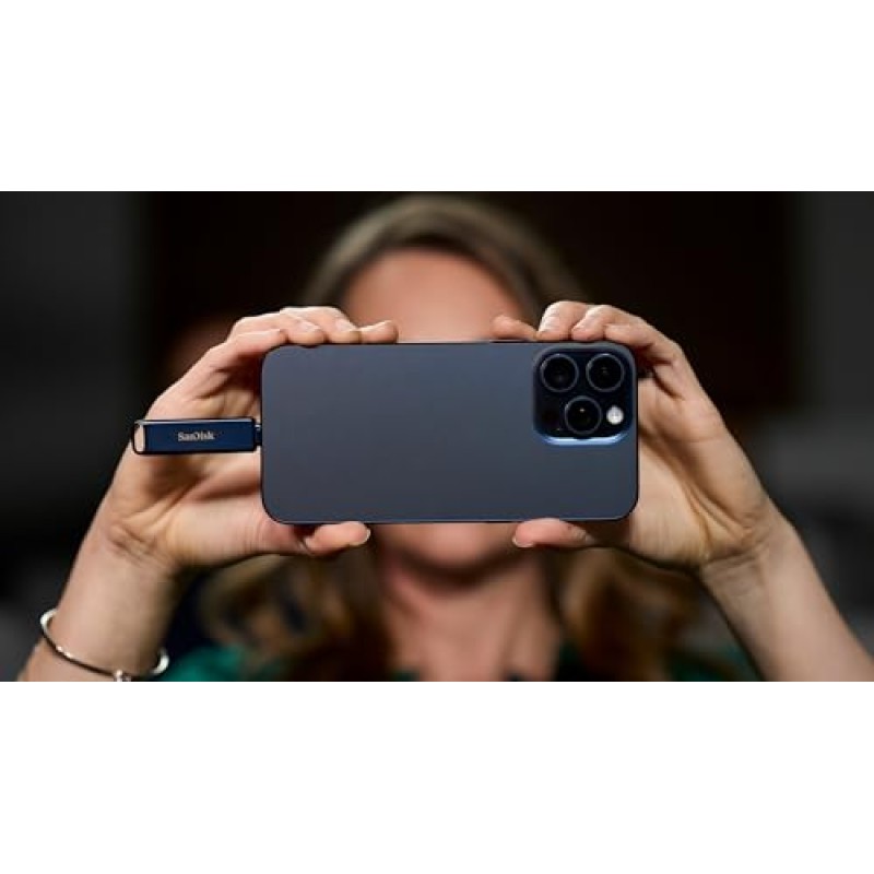 SanDisk 128GB Phone Drive chiavetta USB per iPhone/iPad, PC e Mac (2-in-1 archiviazione iPhone, con connettori Lightning e USB-C Backup Automatico, Protezione Tramite Password) Metallic Sky - 128 GB Phone Metallic Sky