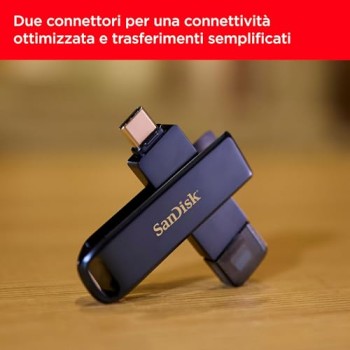 SanDisk 128GB Phone Drive chiavetta USB per iPhone/iPad, PC e Mac (2-in-1 archiviazione iPhone, con connettori Lightning e USB-C Backup Automatico, Protezione Tramite Password) Metallic Sky - 128 GB Phone Metallic Sky