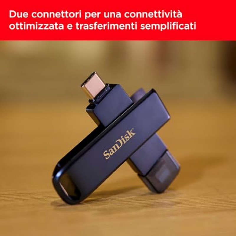 SanDisk 128GB Phone Drive chiavetta USB per iPhone/iPad, PC e Mac (2-in-1 archiviazione iPhone, con connettori Lightning e USB-C Backup Automatico, Protezione Tramite Password) Metallic Sky - 128 GB Phone Metallic Sky