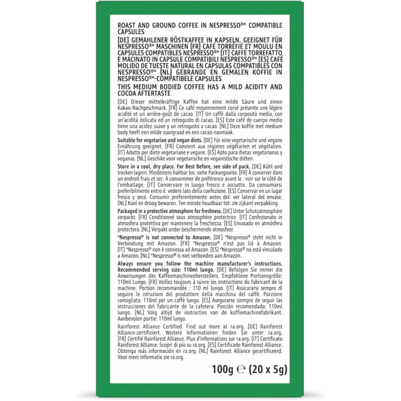 by Amazon Capsule Caffè Lungo compatibili con Nespresso, tostatura media, 100 unità, 5 confezioni da 20 - Certificato Rainforest Alliance (Confezione da 2) - 20 unità (Confezione da 10)