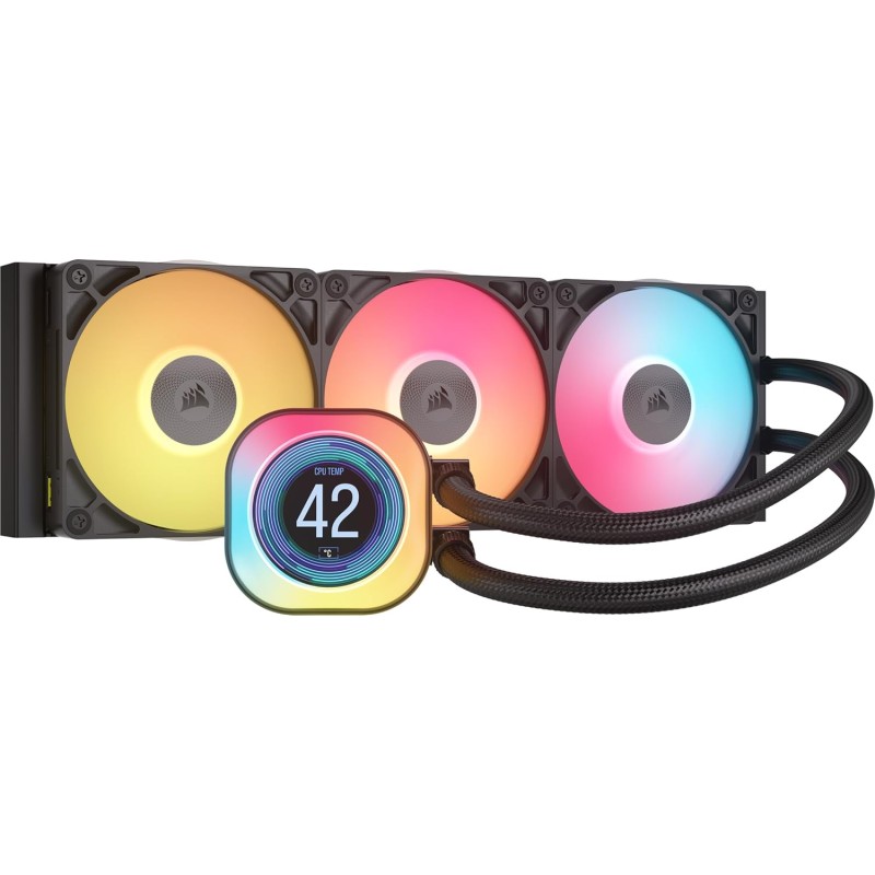 CORSAIR iCUE LINK TITAN 360 RX LCD Raffreddatore CPU a Liquido – Motore di Raffreddamento FlowDrive – Intel LGA 1851/1700, AMD AM5/AM4 – 3x RX120 Ventole RGB – iCUE LINK System Hub Incluso – Nero - 360mm AIO Nero