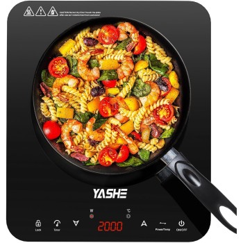 YASHE Piastra a induzione portatile singola 2000W, 10 livelli di potenza e temperatura, timer integrato, blocco di sicurezza, facile da pulire - 1 Fuochi Induzione