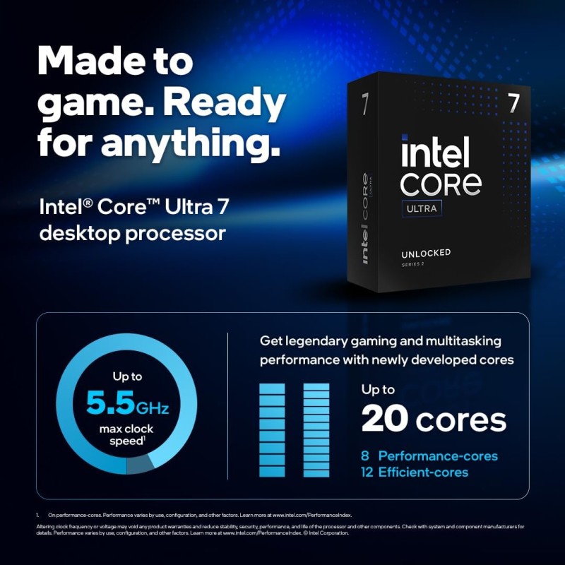 Intel® Core™ Ultra 7 per sistemi processore desktop 265K 20 core (8 P-core + 12 E-core) fino a 5,5 GHz Intel® Core™ Ultra 7 per sistemi processore desktop 265K 20 core (8 P-core + 12 E-core) fino a 5,5 GHz