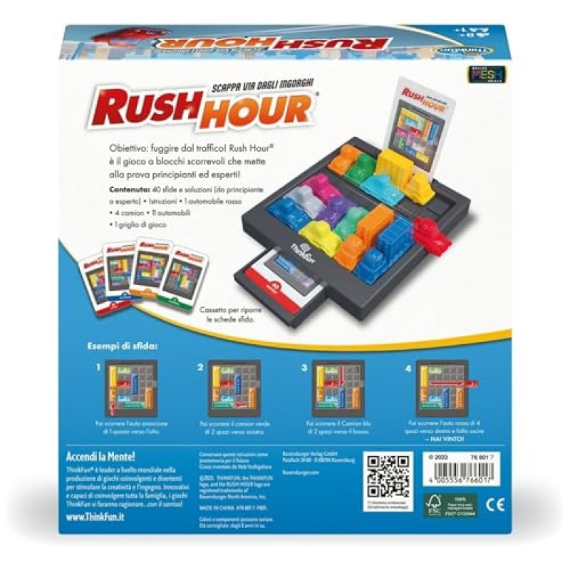 ThinkFun - Rush Hour Gioco | Giochi Da Tavolo per Bambini | 40 Sfide | Bambino e Bambina +8 Anni | Idee Regalo | Giochi Bambini +8 Anni | Rush Hour Regalo Natale