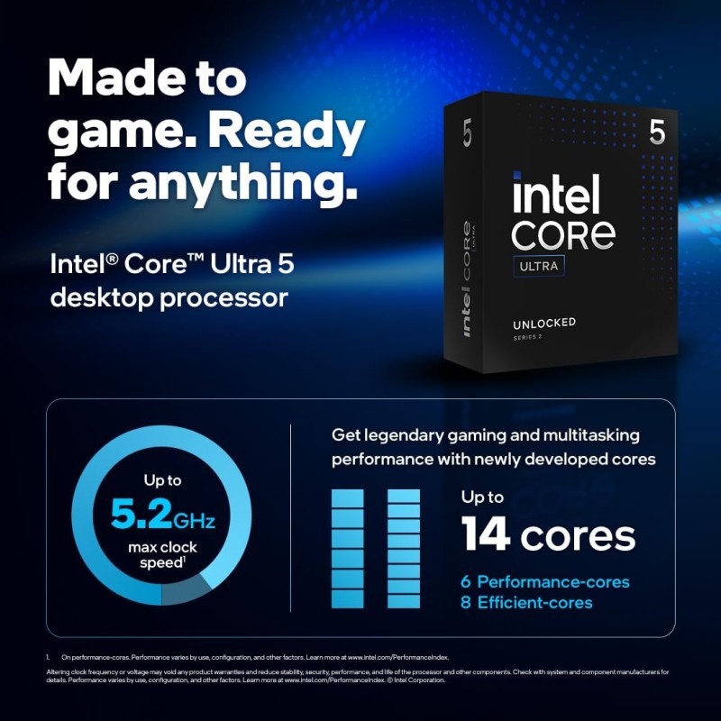 Intel® Core™ Ultra 5 per sistemi processore desktop 245KF 14 core 6 P-core + 8 E-core fino a 5,2 GHz, 5 245KF Intel® Core™ Ultra 5 per sistemi processore desktop 245KF 14 core 6 P-core + 8 E-core fino a 5,2 GHz, 5 245KF