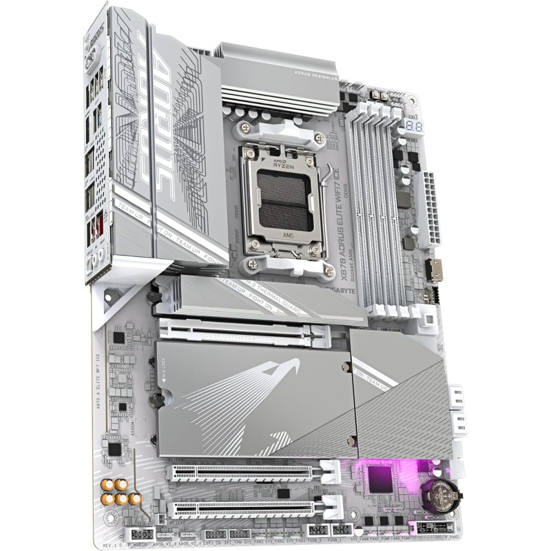 GIGABYTE X870 AORUS ELITE WIFI7 ICE Motherboard - Supports AMD Ryzen 9000 CPU, 16+2+2 Phase Digital VRM, up to 8000MHz DDR5 (OC), 3xPCIe 5.0, Wi-Fi 7, 2.5GbE LAN, USB 4 GIGABYTE X870 AORUS ELITE WIFI7 ICE Motherboard - Supports AMD Ryzen 9000 CPU, 16+2+2 Phase Digital VRM, up to 8000MHz DDR5 (OC), 3xPCIe 5.0, Wi-Fi 7, 2.5GbE LAN, USB 4