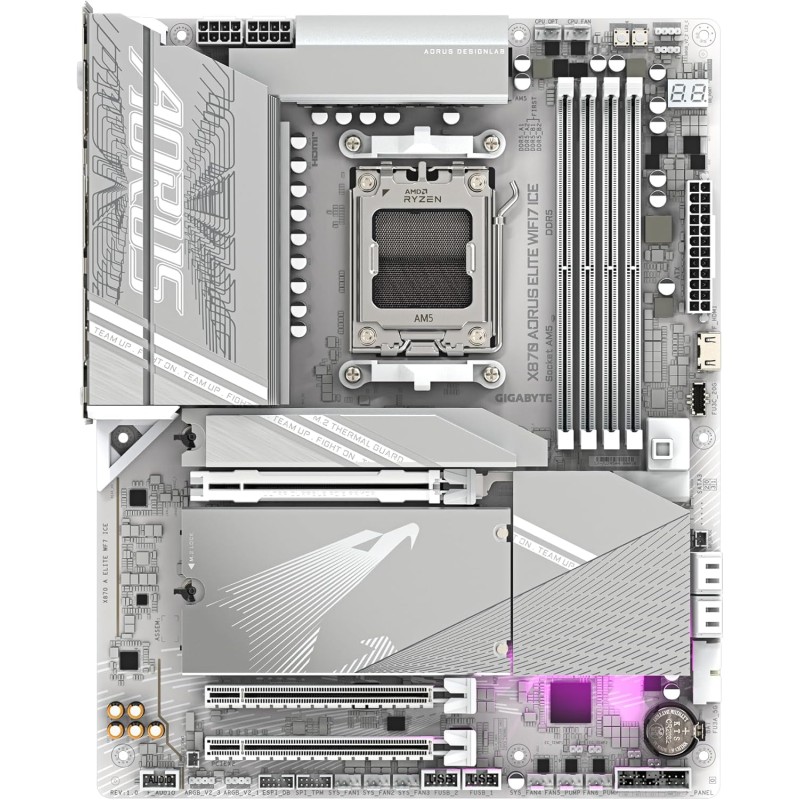 GIGABYTE X870 AORUS ELITE WIFI7 ICE Motherboard - Supports AMD Ryzen 9000 CPU, 16+2+2 Phase Digital VRM, up to 8000MHz DDR5 (OC), 3xPCIe 5.0, Wi-Fi 7, 2.5GbE LAN, USB 4 GIGABYTE X870 AORUS ELITE WIFI7 ICE Motherboard - Supports AMD Ryzen 9000 CPU, 16+2+2 Phase Digital VRM, up to 8000MHz DDR5 (OC), 3xPCIe 5.0, Wi-Fi 7, 2.5GbE LAN, USB 4