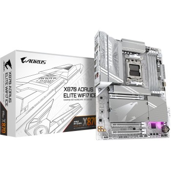 GIGABYTE X870 AORUS ELITE WIFI7 ICE Motherboard - Supports AMD Ryzen 9000 CPU, 16+2+2 Phase Digital VRM, up to 8000MHz DDR5 (OC), 3xPCIe 5.0, Wi-Fi 7, 2.5GbE LAN, USB 4