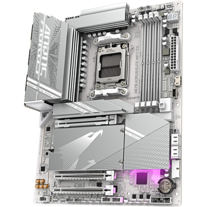 GIGABYTE X870 AORUS ELITE WIFI7 ICE Motherboard - Supports AMD Ryzen 9000 CPU, 16+2+2 Phase Digital VRM, up to 8000MHz DDR5 (OC), 3xPCIe 5.0, Wi-Fi 7, 2.5GbE LAN, USB 4 GIGABYTE X870 AORUS ELITE WIFI7 ICE Motherboard - Supports AMD Ryzen 9000 CPU, 16+2+2 Phase Digital VRM, up to 8000MHz DDR5 (OC), 3xPCIe 5.0, Wi-Fi 7, 2.5GbE LAN, USB 4