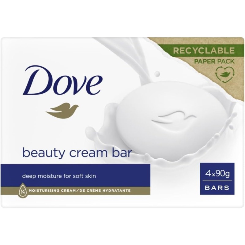 Dove Saponetta Beauty Bar, Original, Saponetta Mani, Viso e Corpo, con 1/4 di Crema Idratante, Dermatologicamente Testata, 100% Ingredienti Idratanti di Origine Naturale, 4 Pezzi x 90ml - 1 g (Confezione da 1) Dove Saponetta Beauty Bar, Original, Saponetta Mani, Viso e Corpo, con 1/4 di Crema Idratante, Dermatologicamente Testata, 100% Ingredienti Idratanti di Origine Naturale, 4 Pezzi x 90ml - 1 g (Confezione da 1)